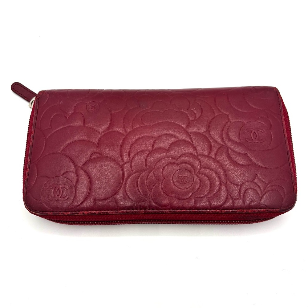 Chanel Red Camelia Zip Around Leather Wallet - Picture 2 of 10